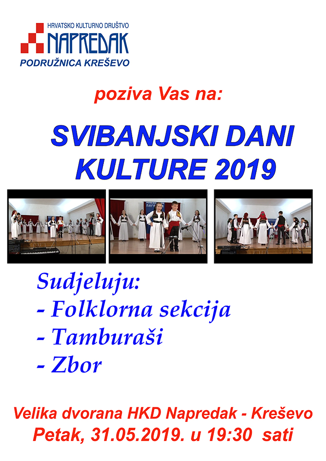 Najava: "Svibanjski dani kulture" - nastup folklora, tamburaša i pjevačkog zbora